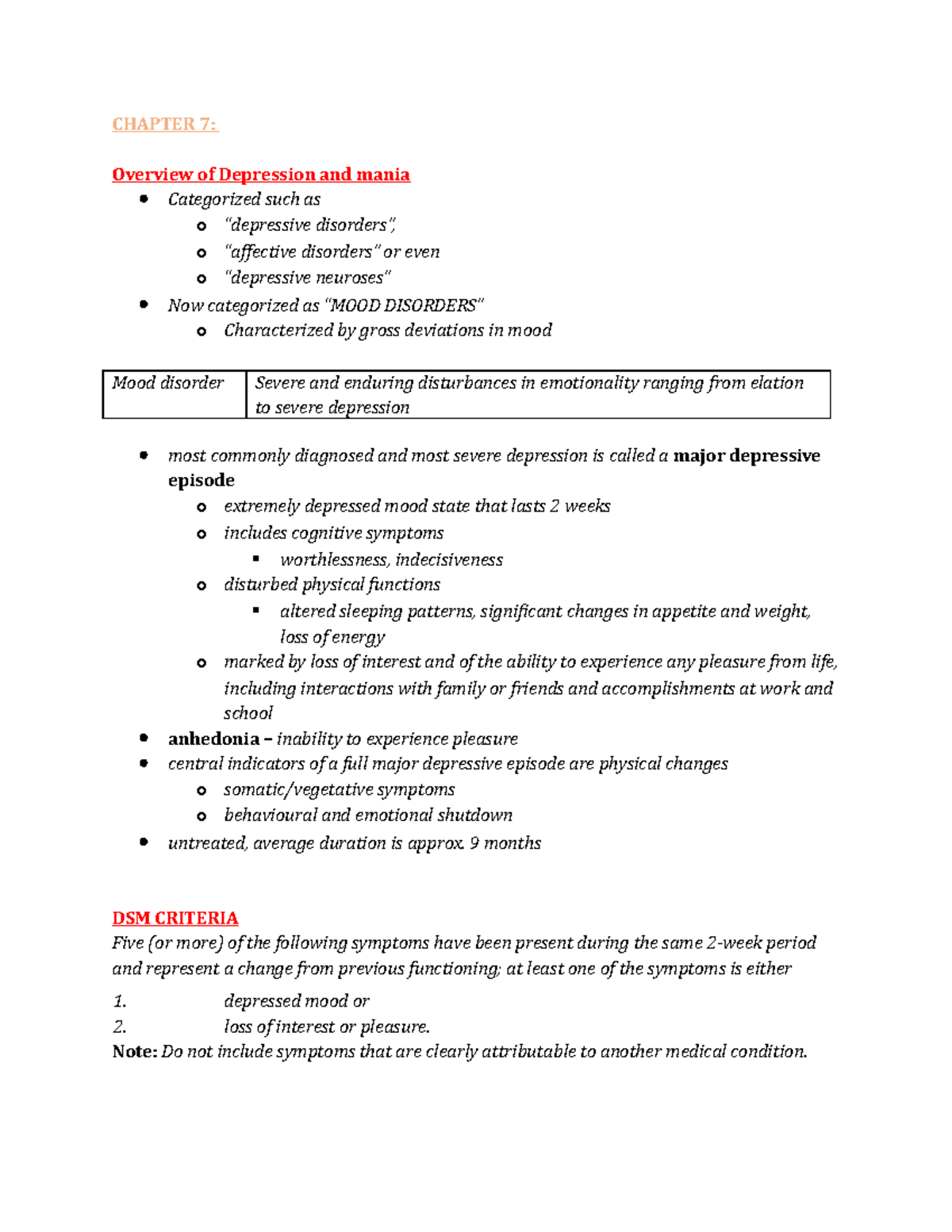 Chapter 7 - Mood Disorders and Suicide - CHAPTER 7: Overview of ...