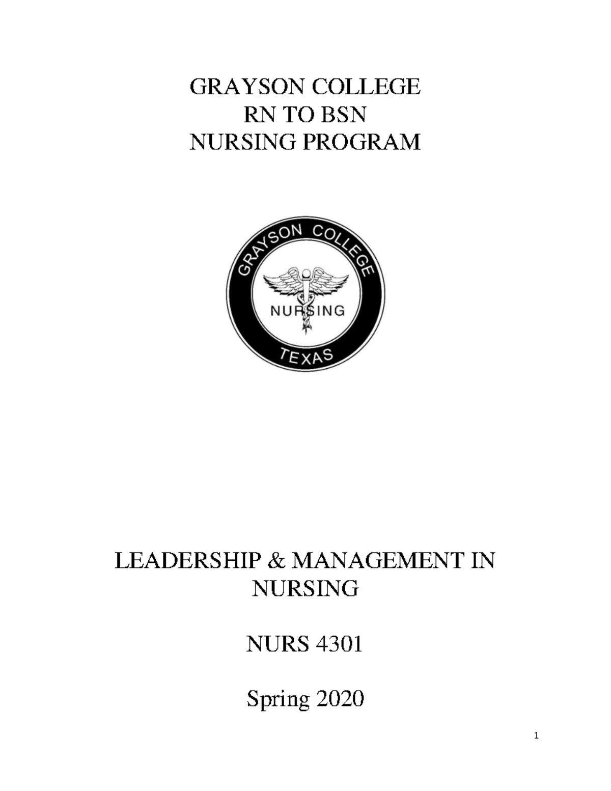 NURS 4301 Leadership Management Syllabus Spring 2020 - GRAYSON COLLEGE ...