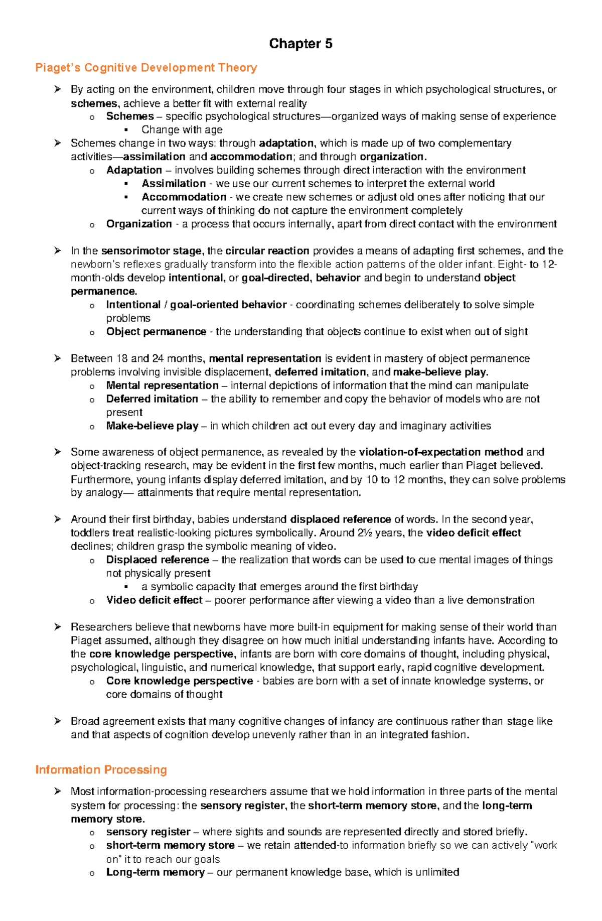 Chapter 5 Summary - Chapter 5 Piaget’s Cognitive Development Theory By ...