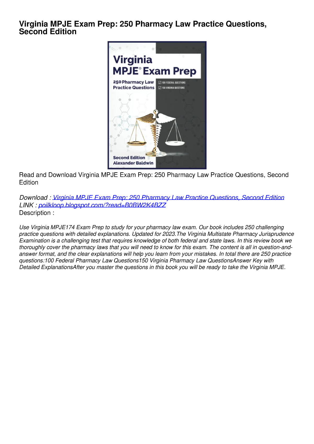 PDF KINDLE DOWNLOADVirginia MPJE Exam Prep: 250 Pharmacy Law Practice ...