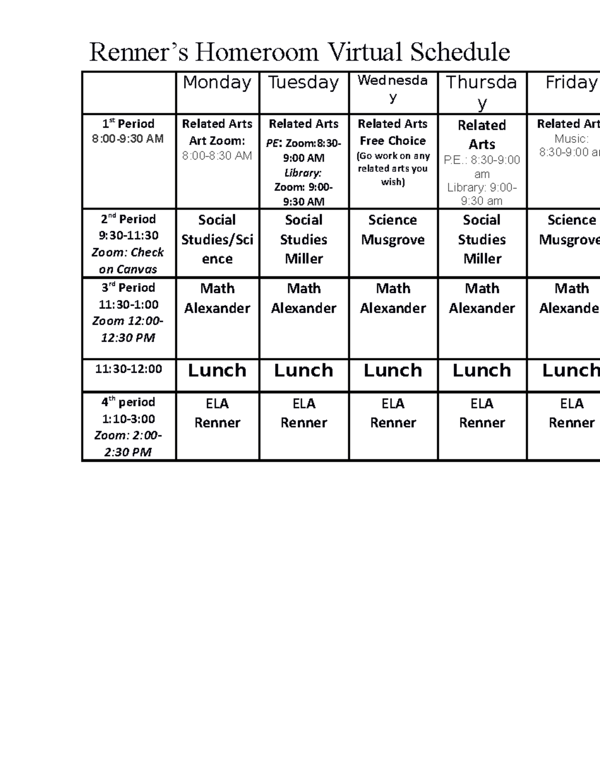 9aa7dcf547a6 - Very good - Renner’s Homeroom Virtual Schedule Monday ...