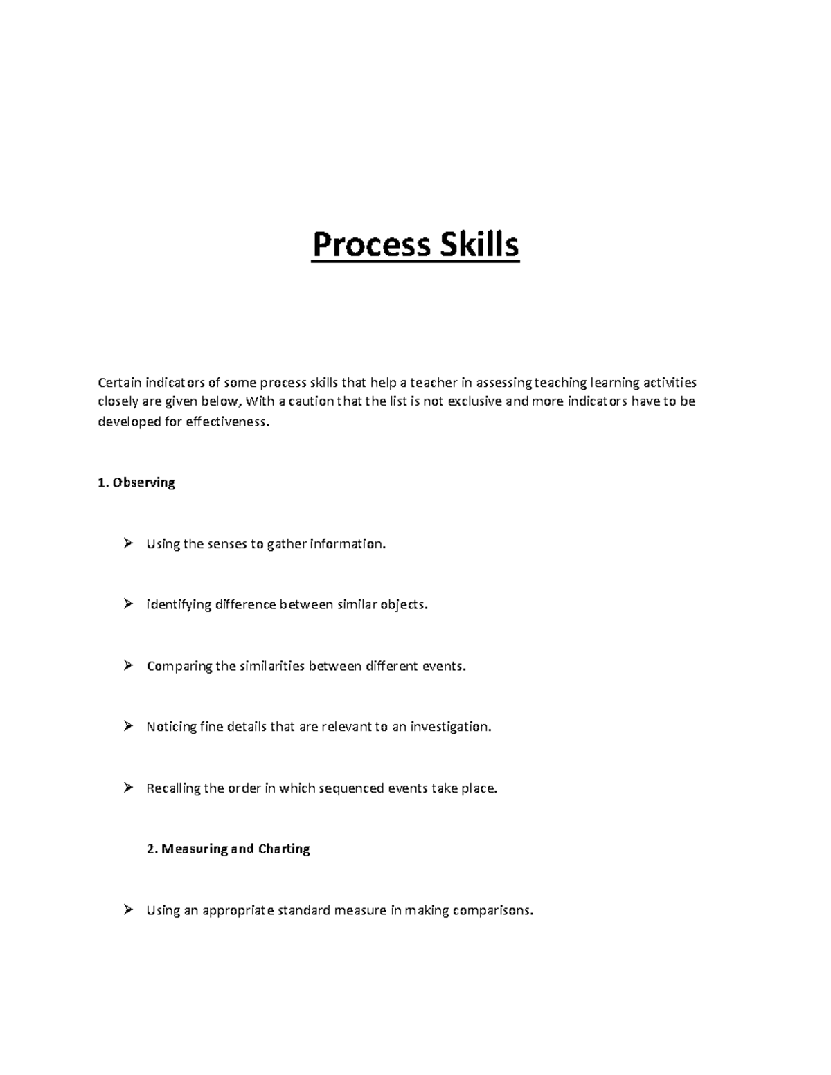 Process Skills - Process Skills Certain Indicators Of Some Process 