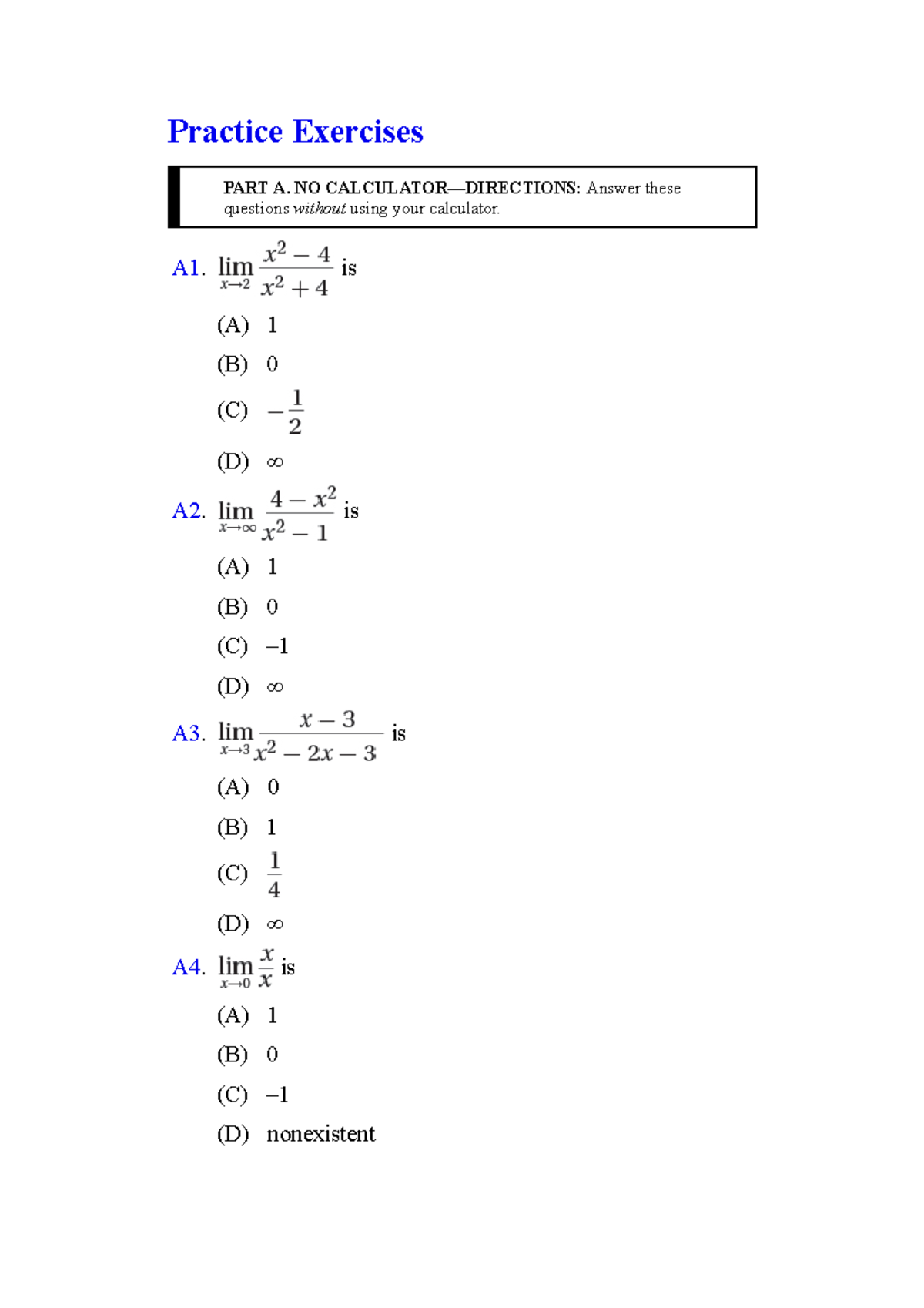 Limip ap style - deneme - Practice Exercises PART A. NO CALCULATOR ...