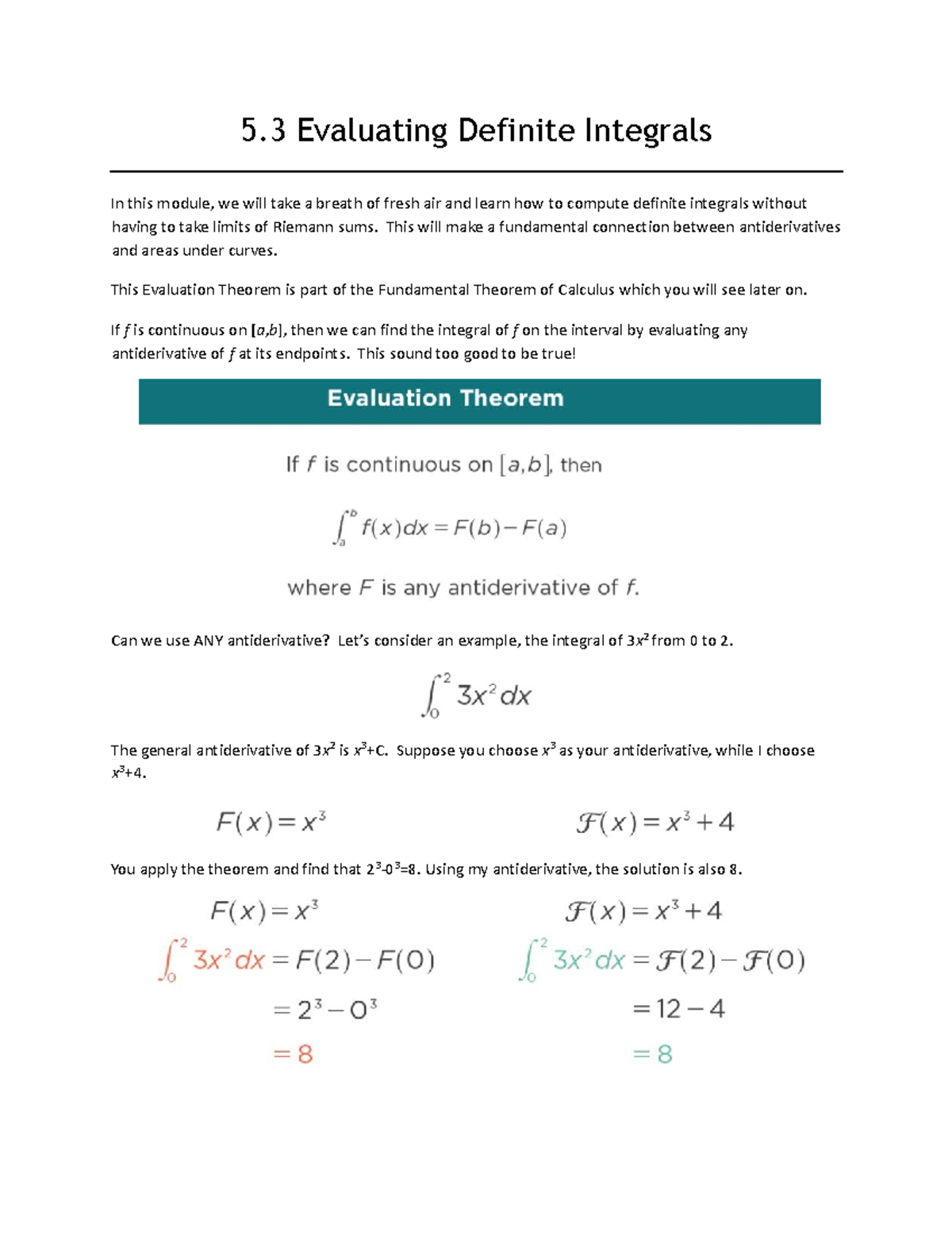 53 Evaluating Definite Integrals 5 Evaluating Definite Integrals In This Module We Will Take 8949