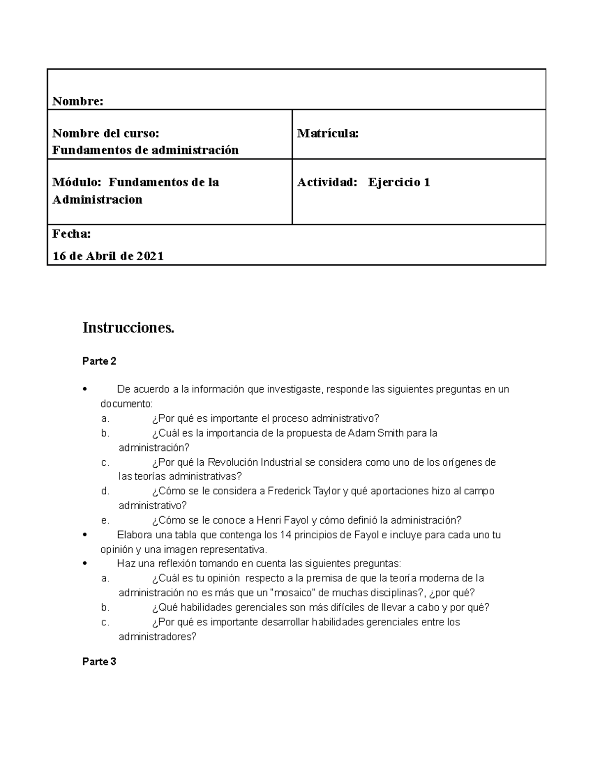 la act 1 de fundamentos d admin y nada mas - Nombre: Nombre del curso ...