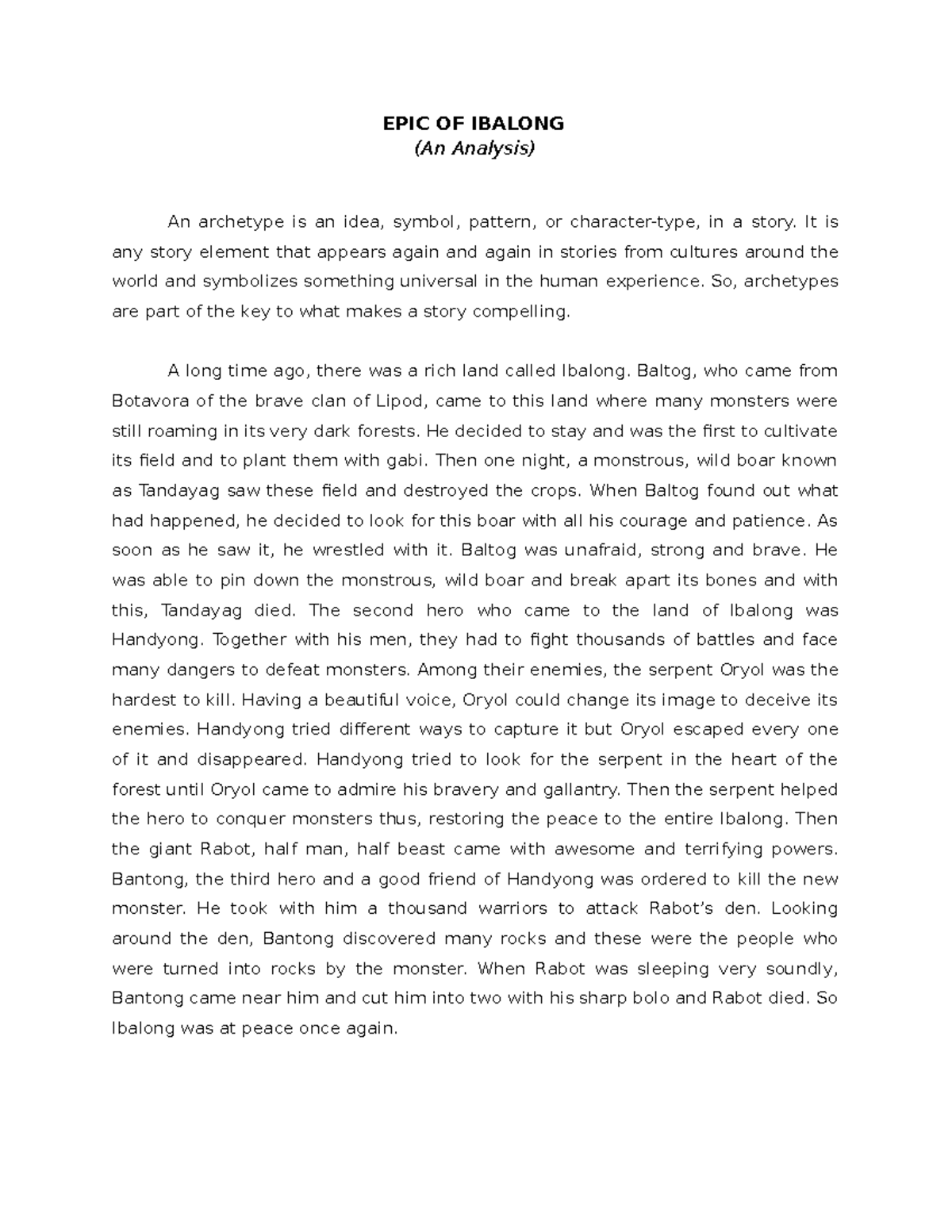 EPIC OF Ibalong Analysis Abellano FRIA MAE EPIC OF IBALONG (An