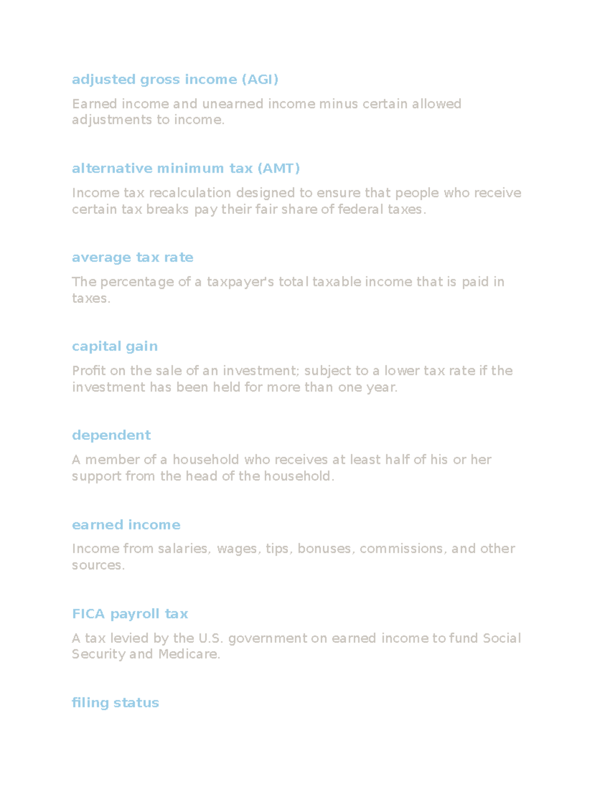 Week 2 vocabulary words study guide adjusted gross (AGI