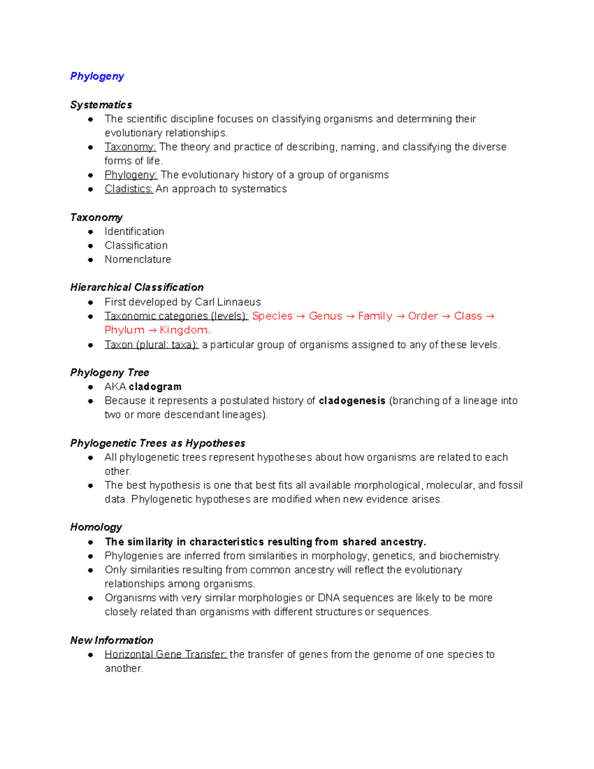 BIOL 1200 EXAM 2 Notes - Phylogeny Systematics The scientific ...