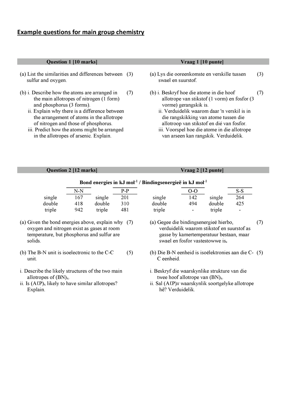 Example Questions For Main Group Chemistry 25518 Sun