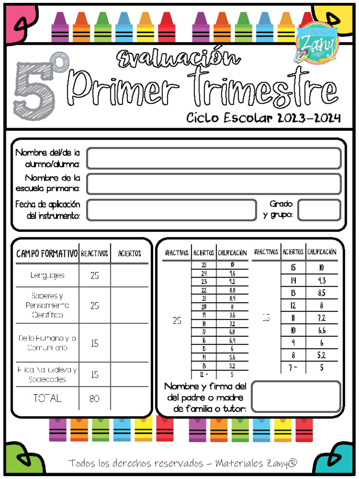 5° Examen Primer Trimestre Quinto Ciclo 23 24 Evaluación Primer