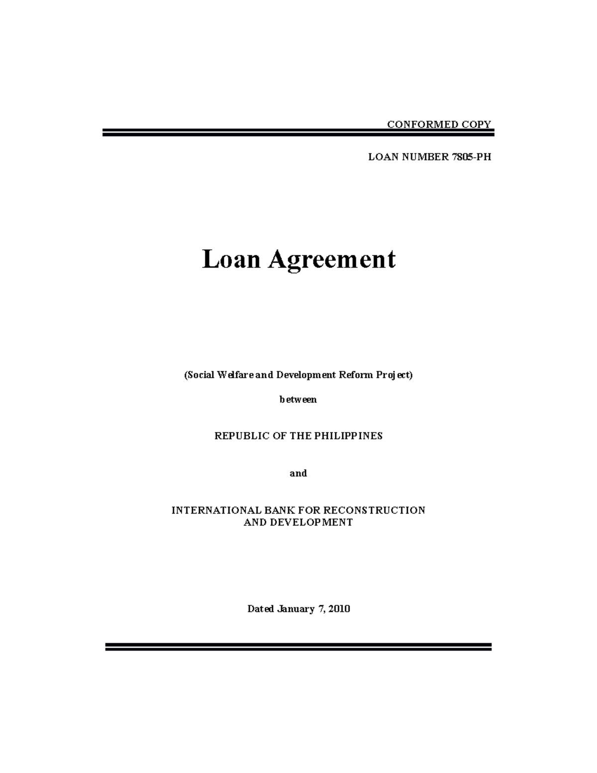 Swdrp 0LA - CONFORMED COPY LOAN NUMBER 7805-PH Loan Agreement (Social ...