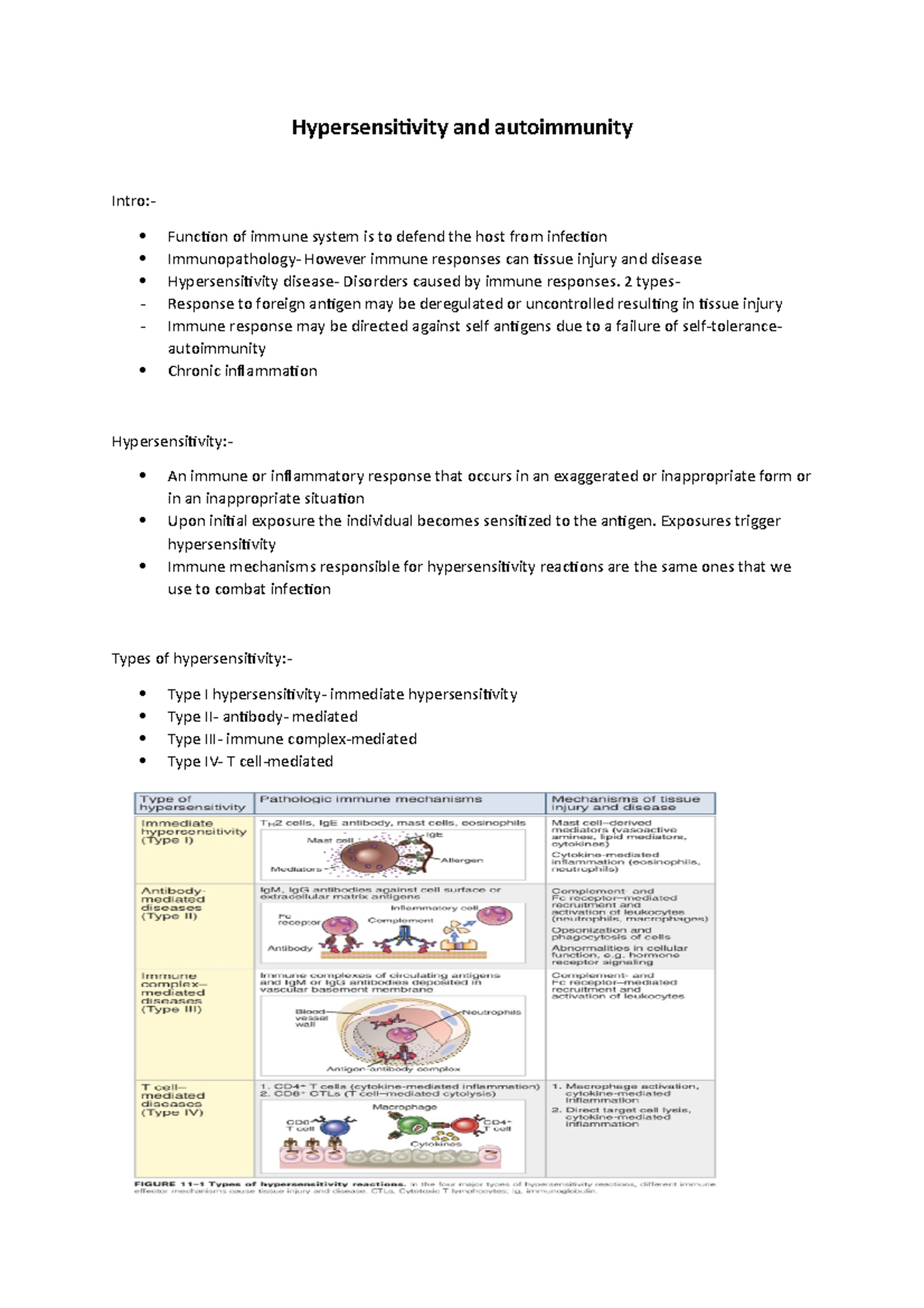 lecture 5 notes - Hypersensitivity and autoimmunity Intro: Function of ...