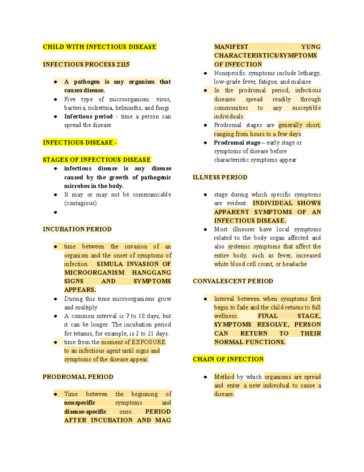 Infectious - CHILD WITH INFECTIOUS DISEASE INFECTIOUS PROCESS 2115 A ...