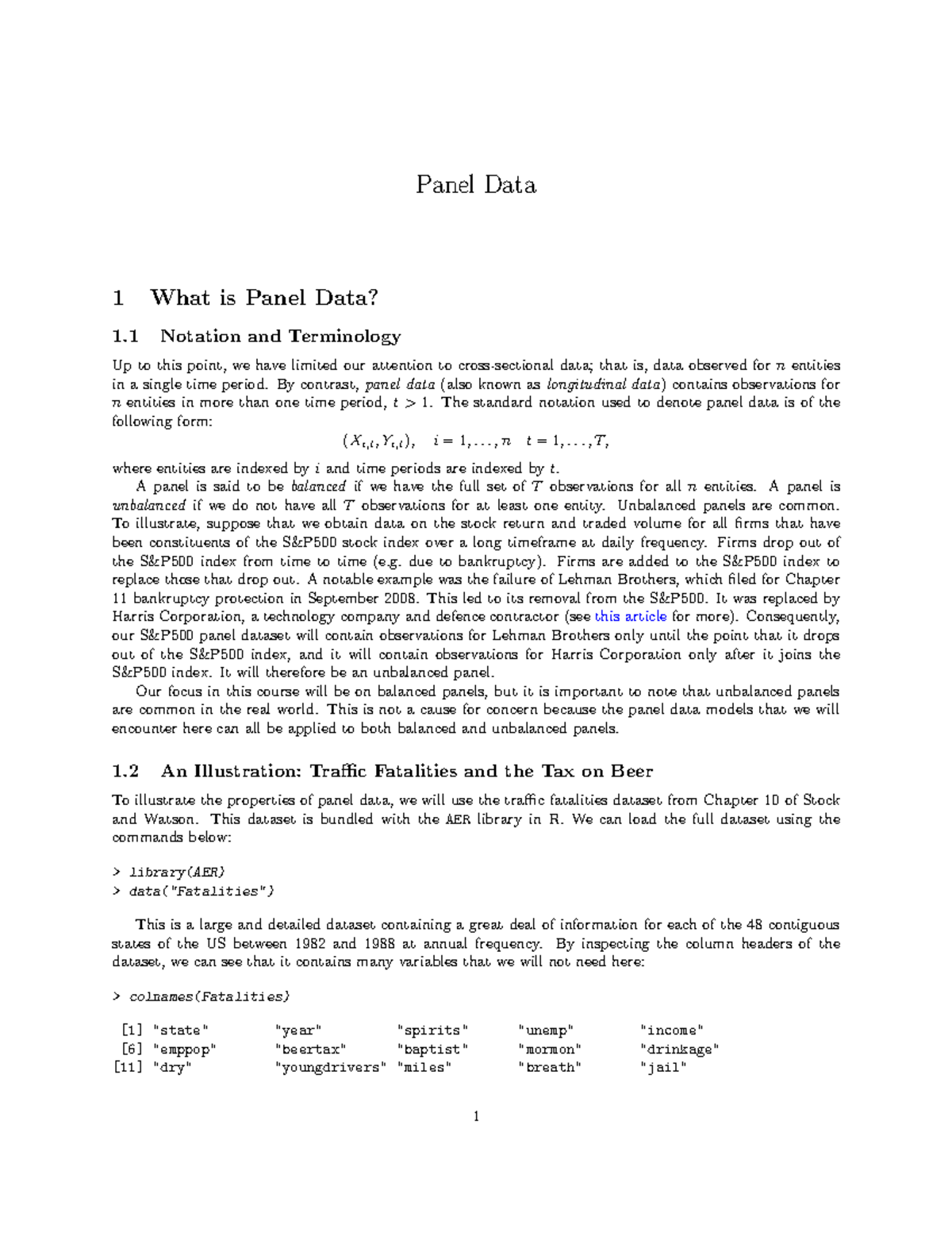 4 Panel - Panel Data 1 What is Panel Data? 1 Notation and Terminology ...