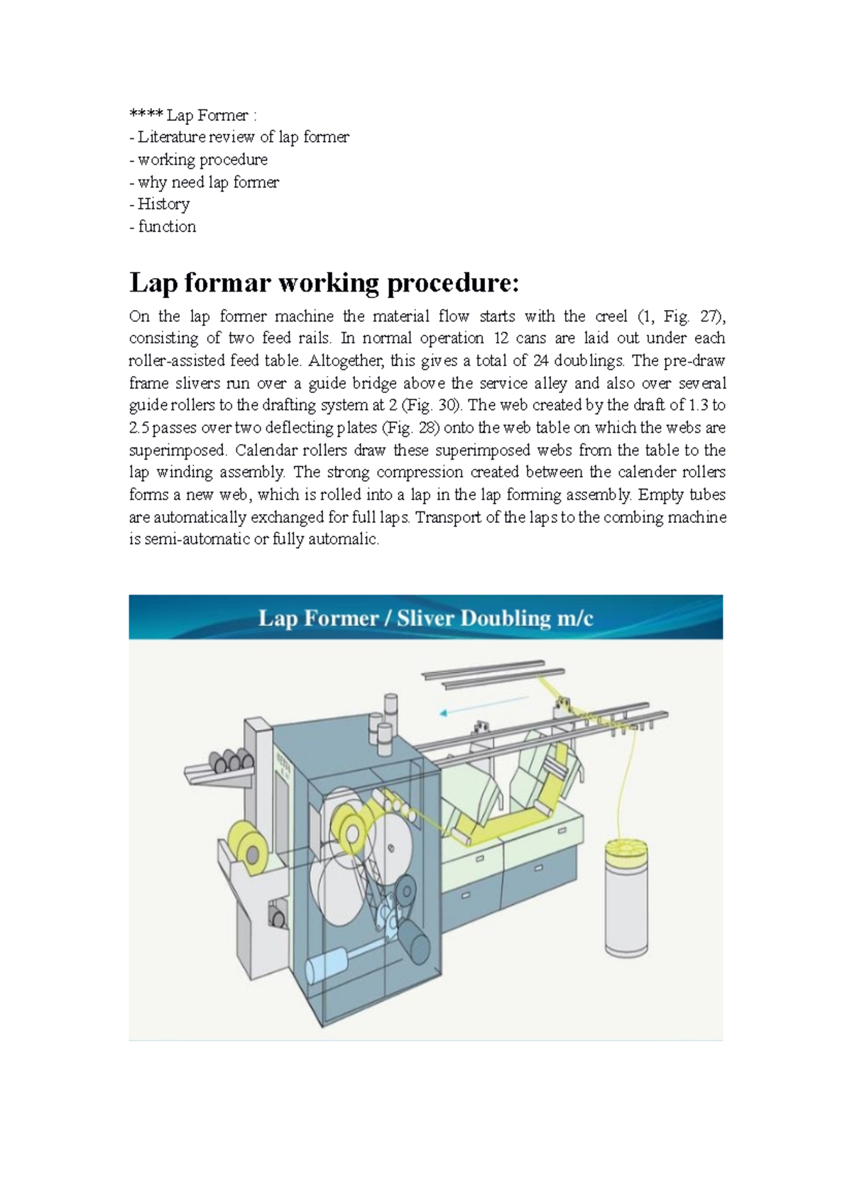 Lap Yarn Manufacturing Engineering-Il - **** Lap Former : Literature ...