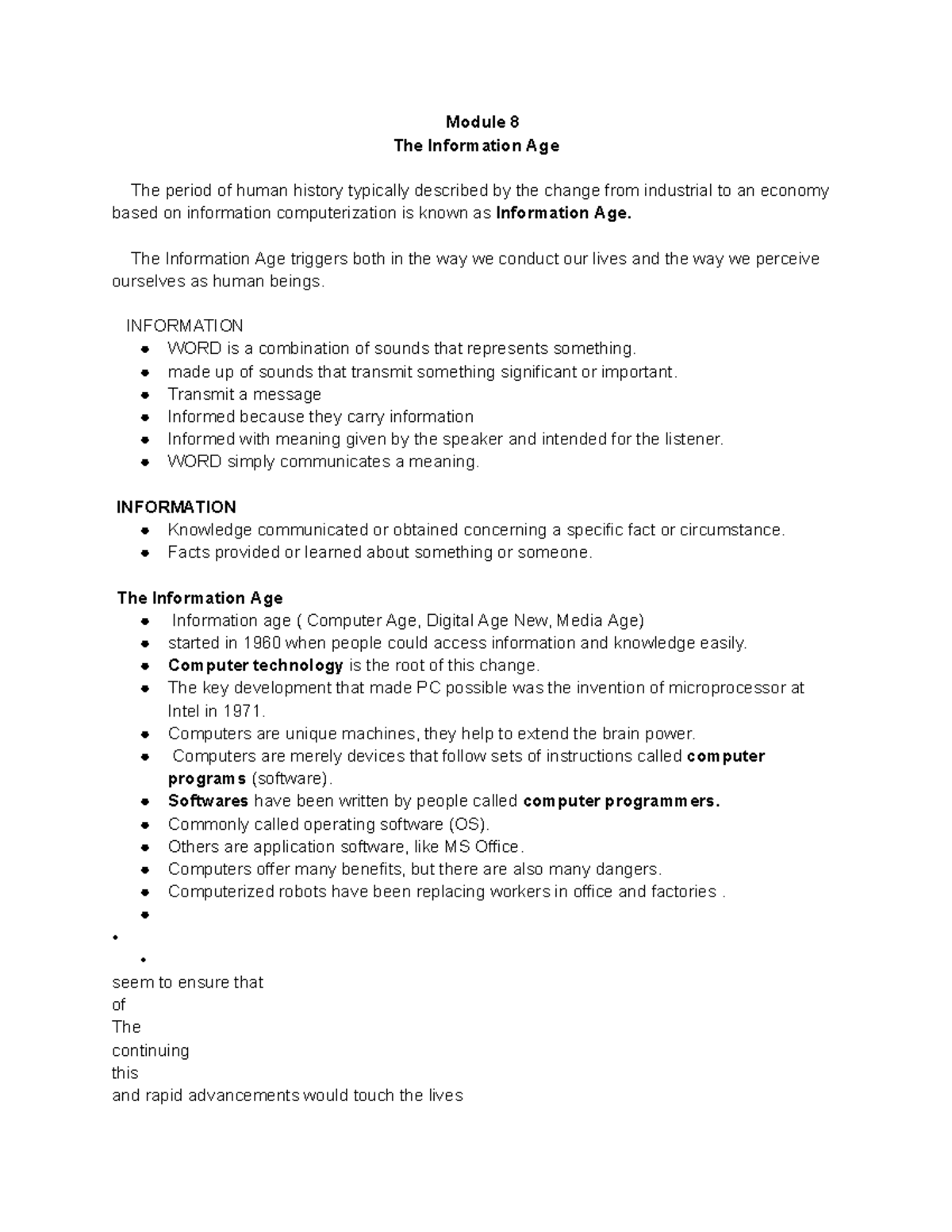 Science, Technology and Society Reviewer - Module 8 The Information Age ...