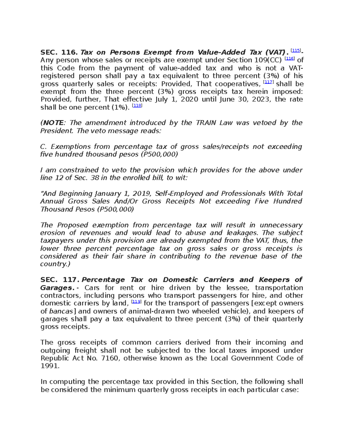 Sec 116 127 Opt Sec 116 127 Opt Sec 116 Tax On Persons Exempt