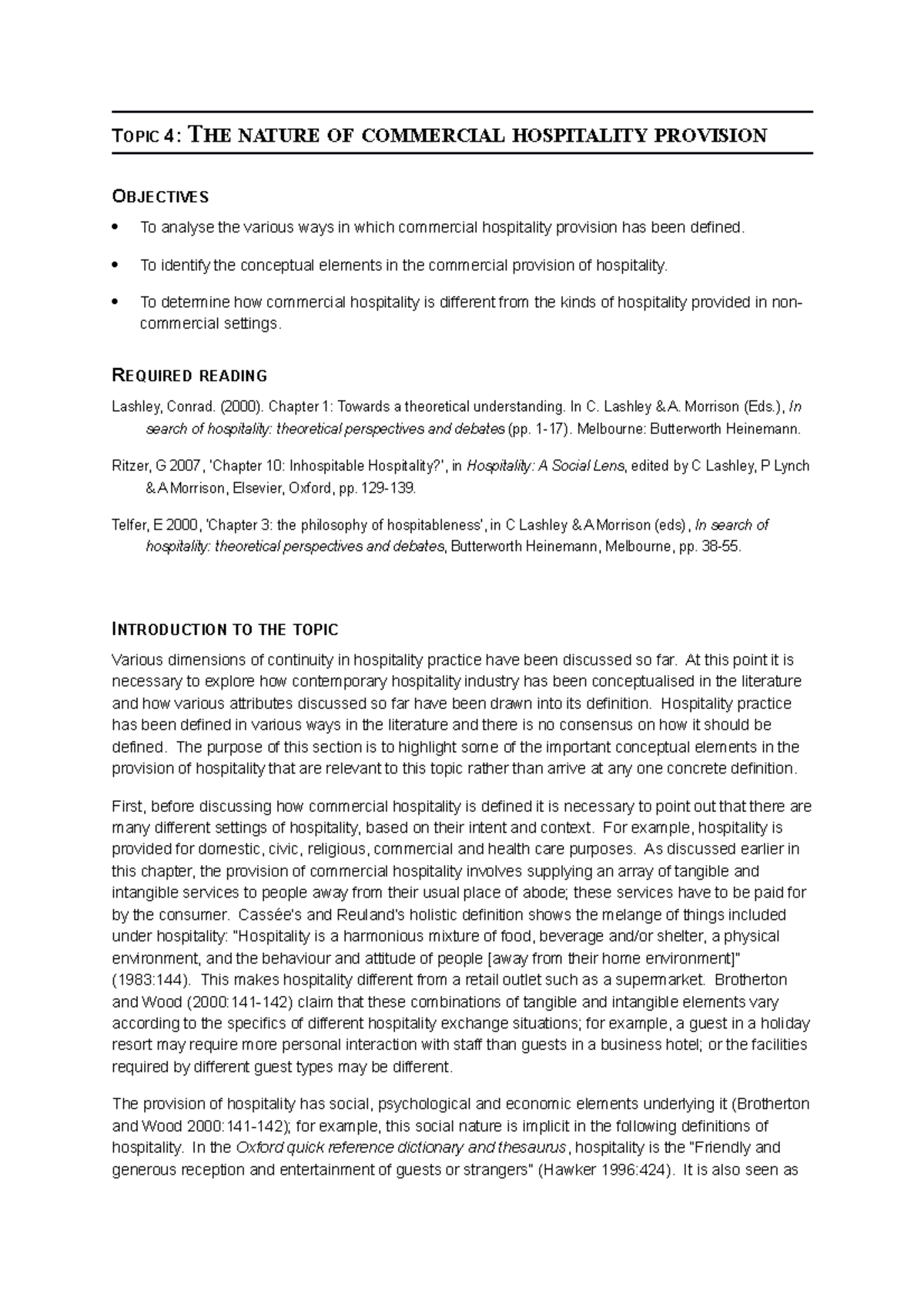 Topic 4 Study Note - TOPIC 4: THE NATURE OF COMMERCIAL HOSPITALITY ...