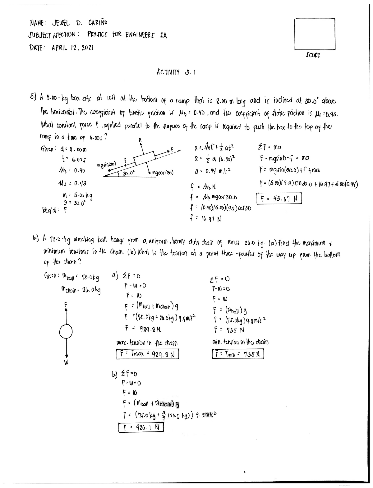 PHY1ME1A Activity 3 - College Physics 1 - PangSU - Studocu