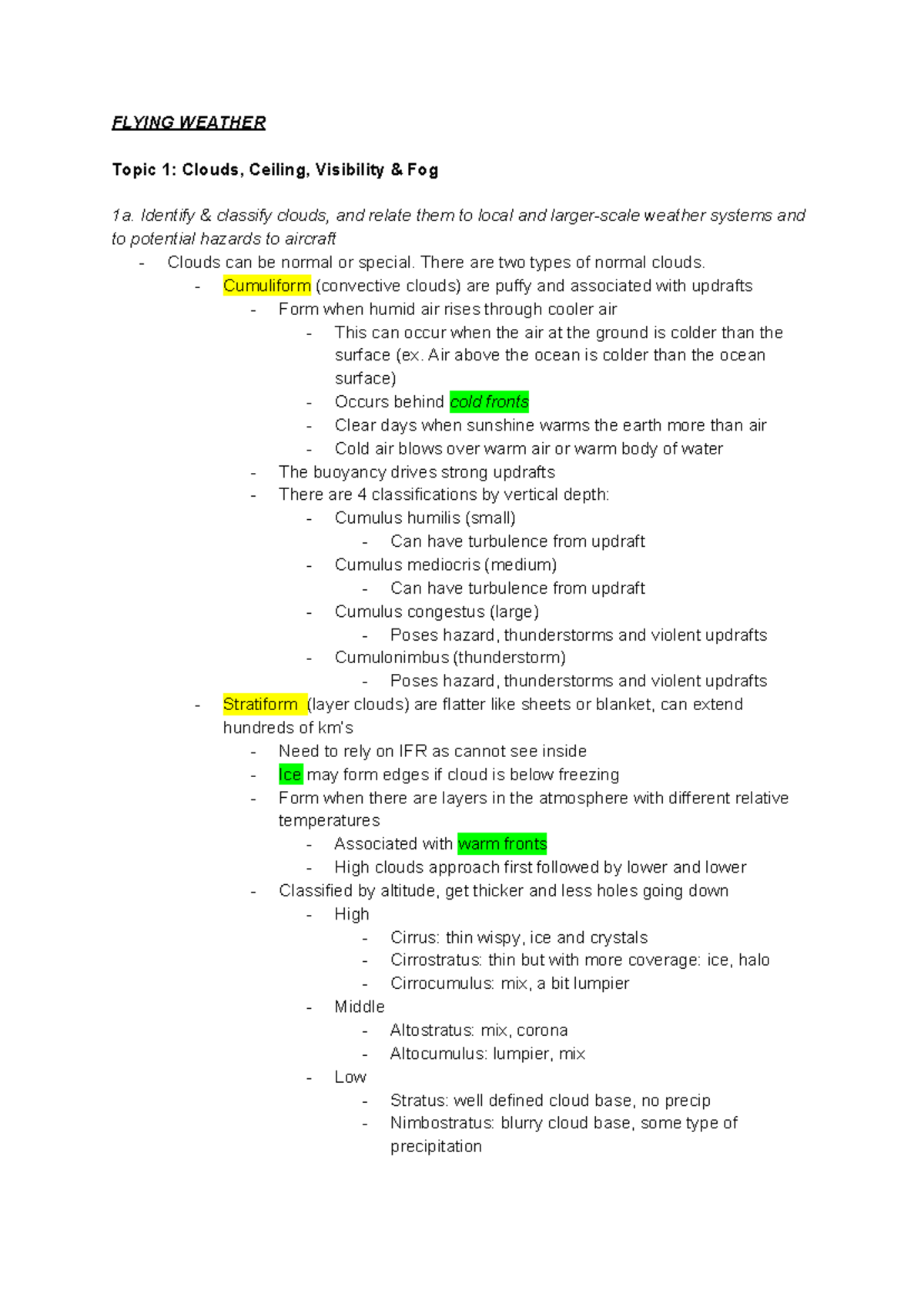Atsc 113 notes - FLYING WEATHER Topic 1: Clouds, Ceiling, Visibility ...