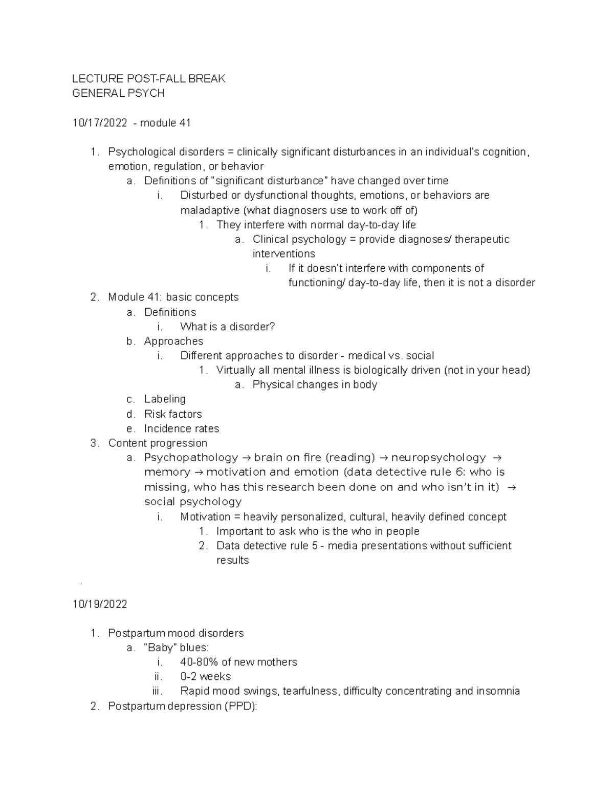 General Psych - Lecture Exam 2 Notes - LECTURE POST-FALL BREAK GENERAL ...