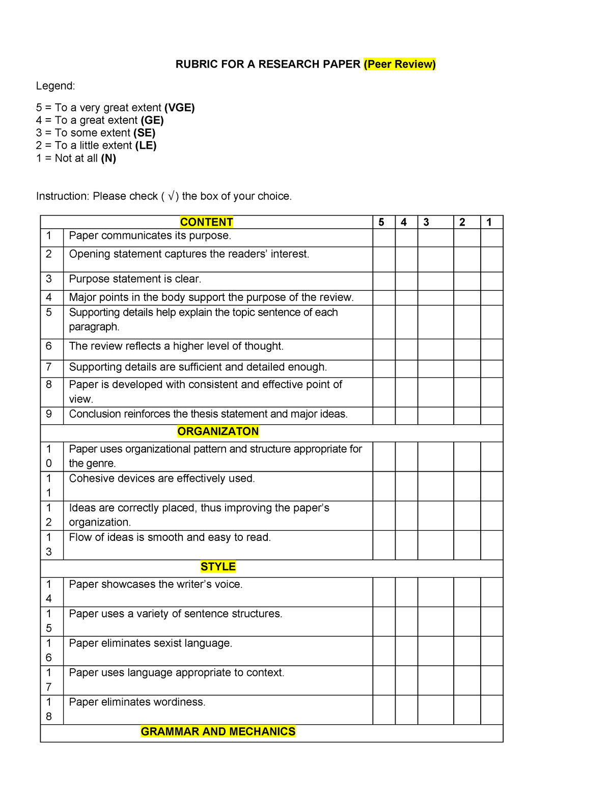 literature review paper rubric