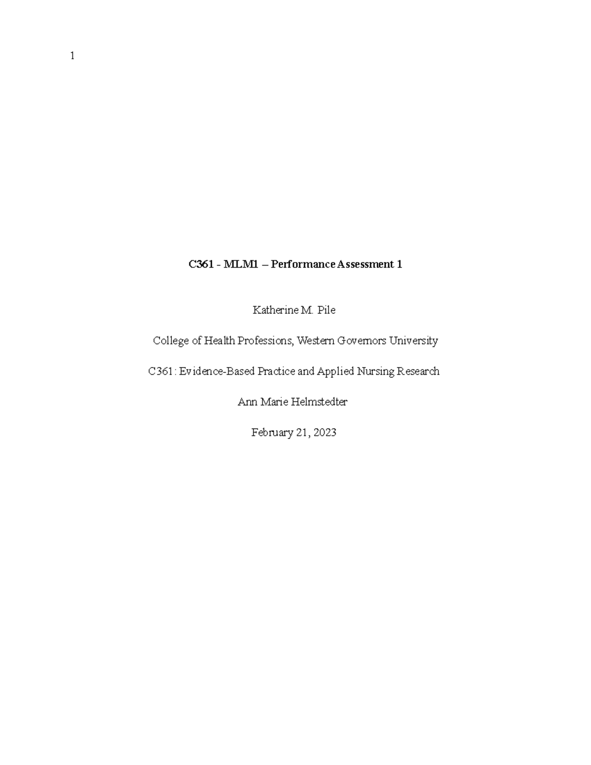 Evidence Based Practice and Applied Nursing Research paper - C361 ...