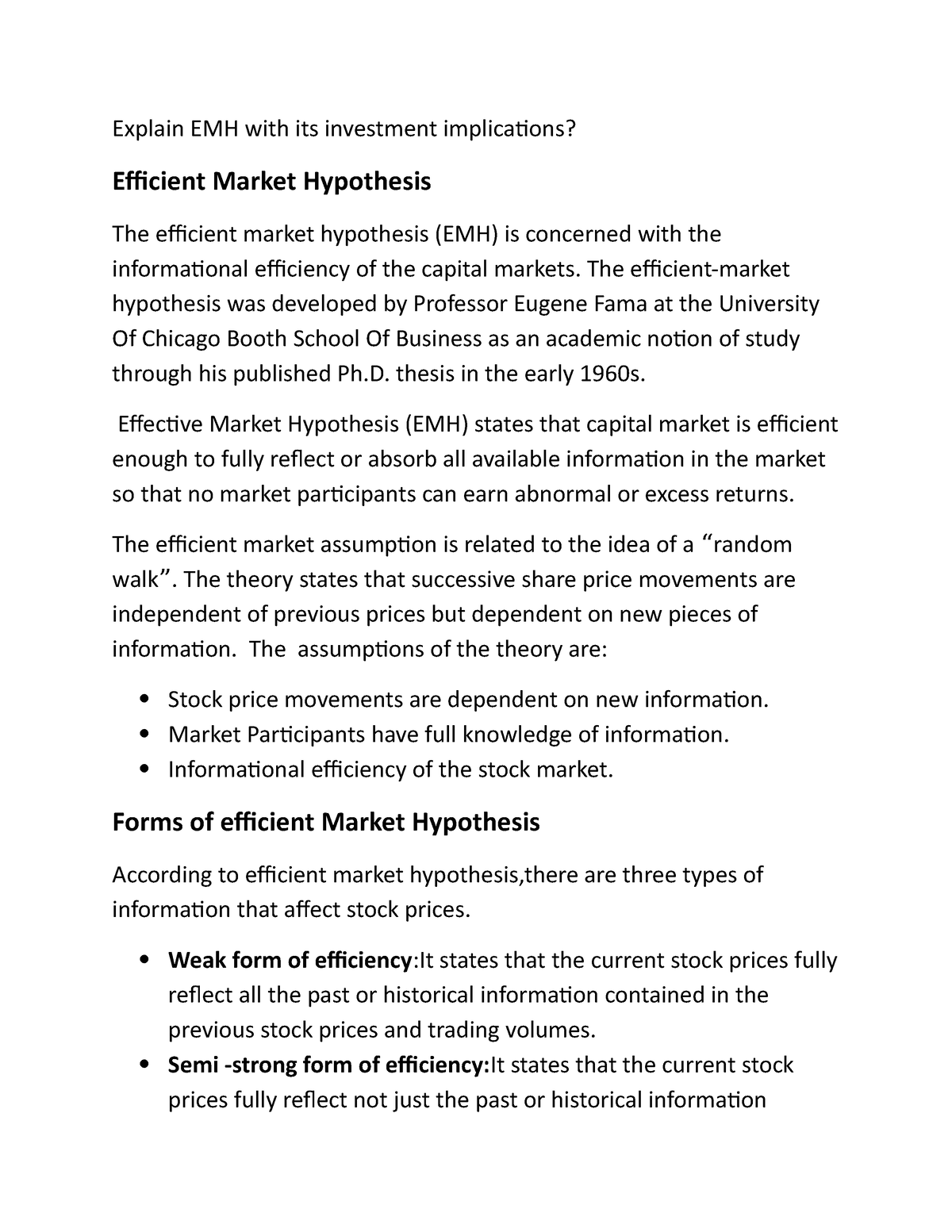 efficient market hypothesis research paper