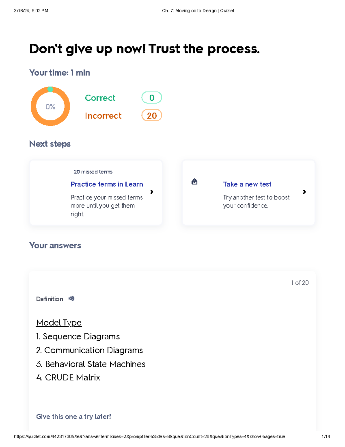 Ch. 7 Moving on to Design Quizlet choose Don't give up now! Trust the process. Your time 1