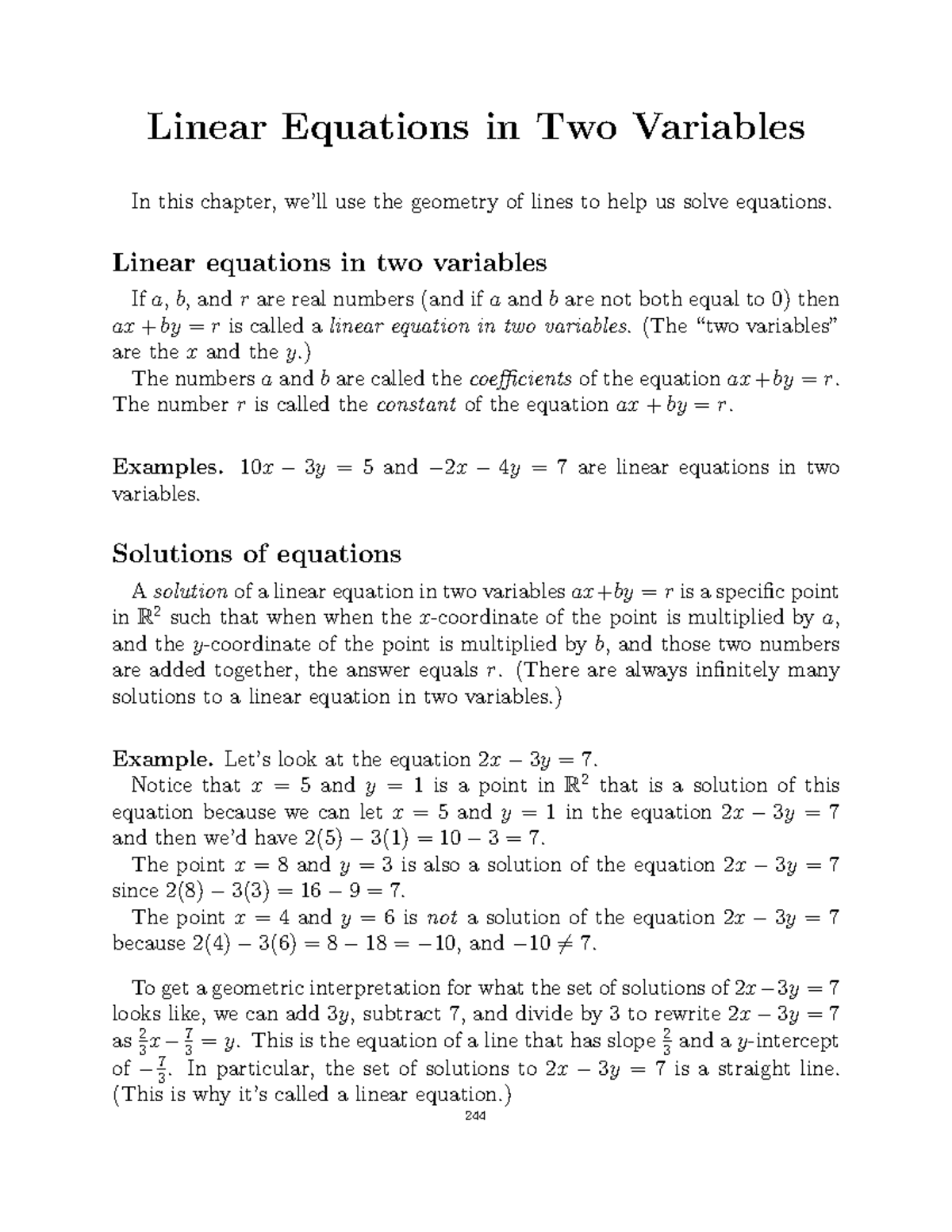 Linear Equations In Two Variables Linear Equations In Two Variables