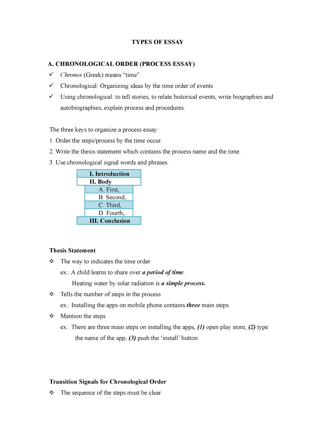 chronological order essays examples