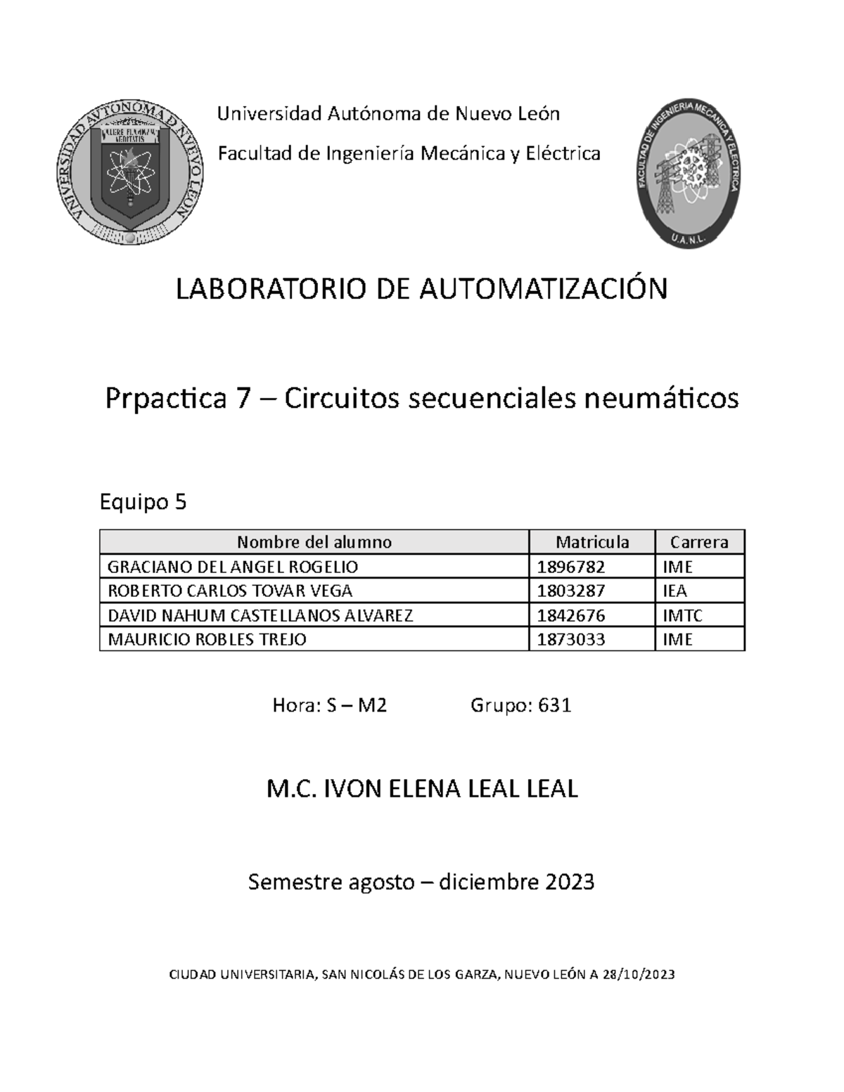 Practica 7 Equipo 5 Lab Auto - Universidad Autónoma de Nuevo León ...