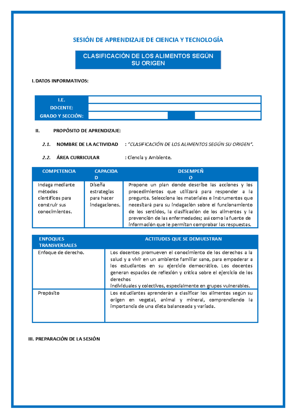 Sesion DE Ciencia Y TEC. 4 Grado - SESIÓN DE APRENDIZAJE DE CIENCIA Y ...
