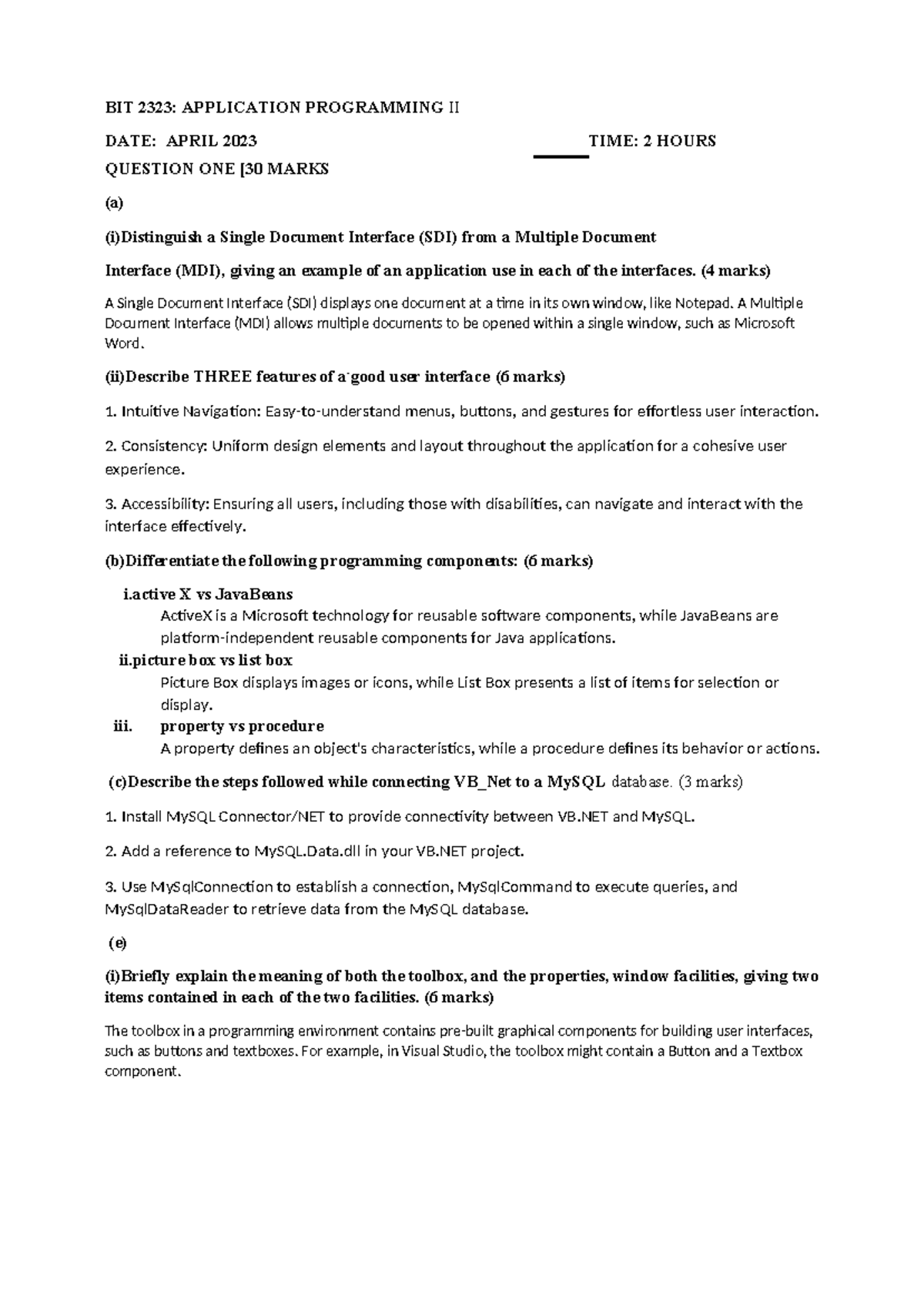 BIT 2323 - BIT APPLICATION PROGRAMMING - BIT 2323: APPLICATION ...