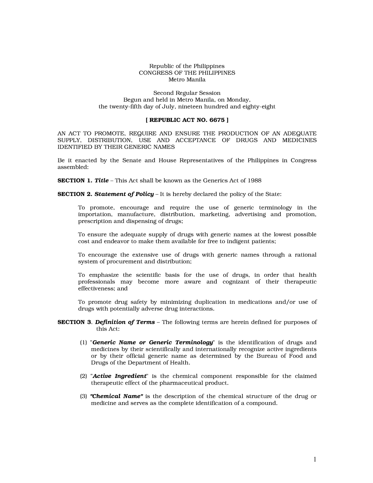 RA-6675-Generics ACT Philippines - Republic of the Philippines CONGRESS ...