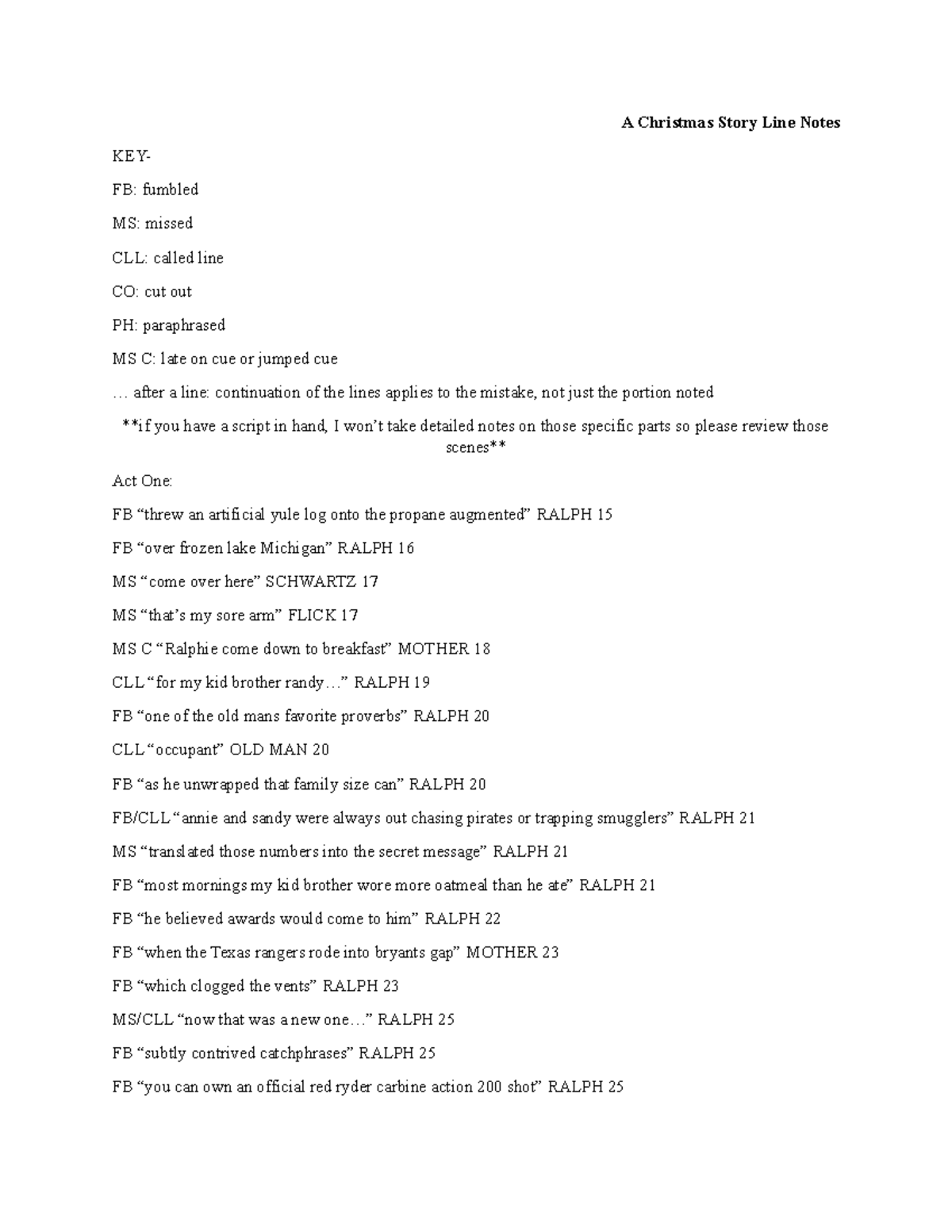 Christmas Story Line 