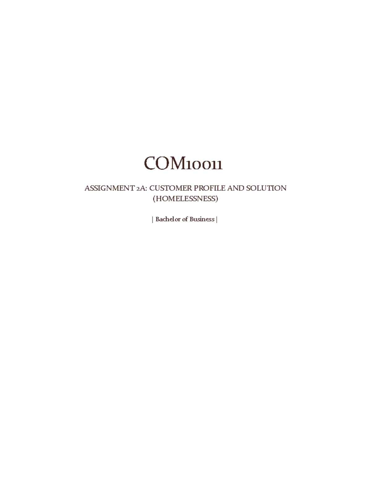 COM10011 - Assignment 2A - Customer Profile and Solution - COM ...