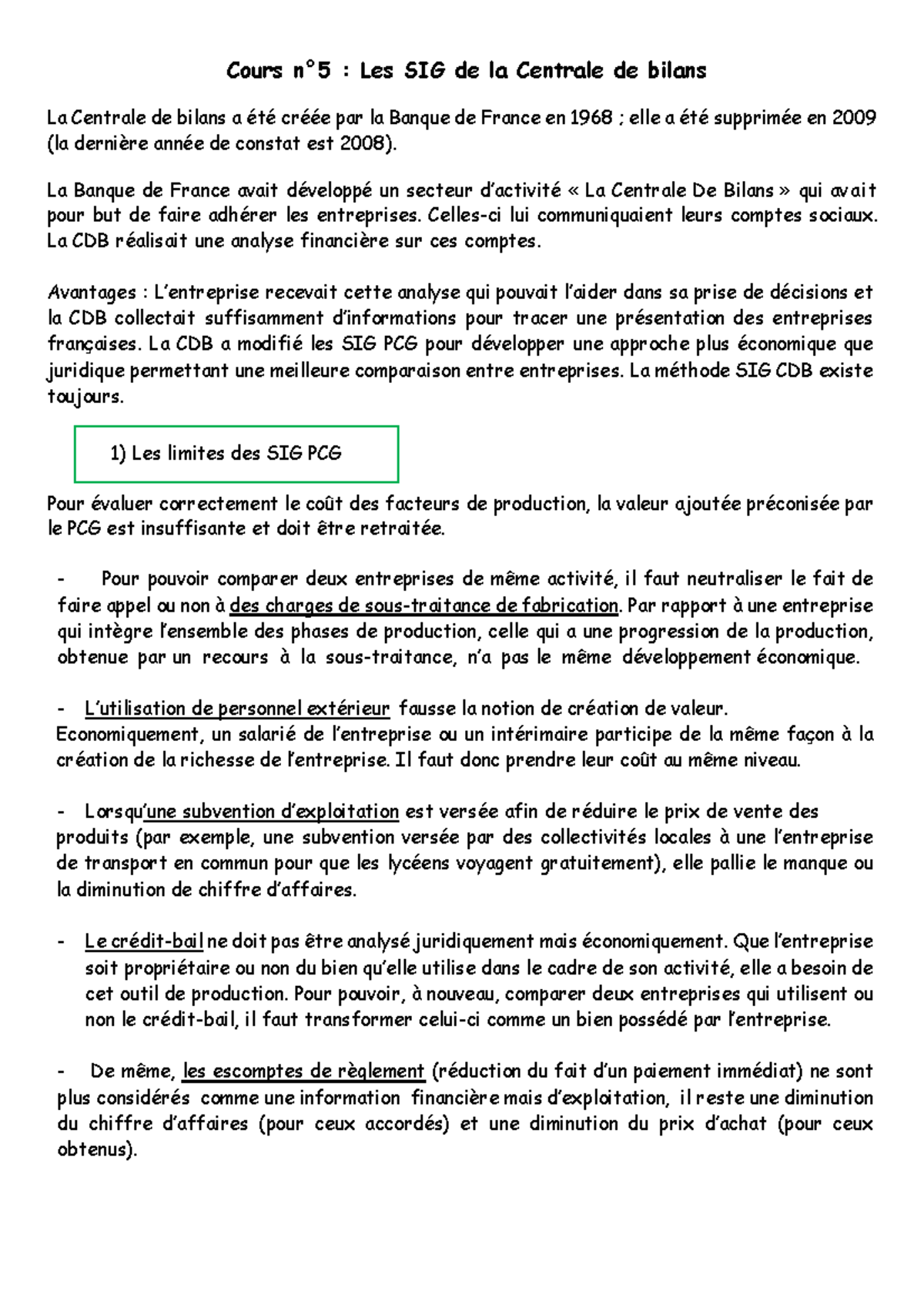 Les SIG De La Centrale De Bilans (CM5) - Cours N°5 : Les SIG De La ...