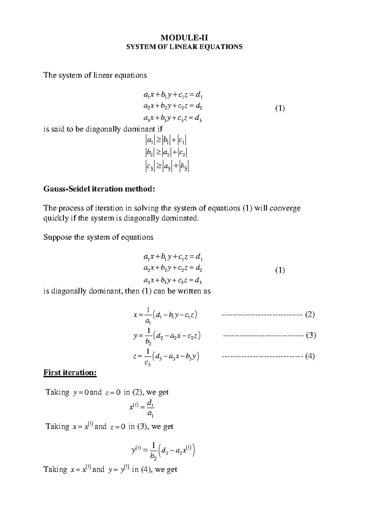 SYSTEM OF LINEAR EQUATIONS using Numerical methods - MODULE-II SYSTEM ...