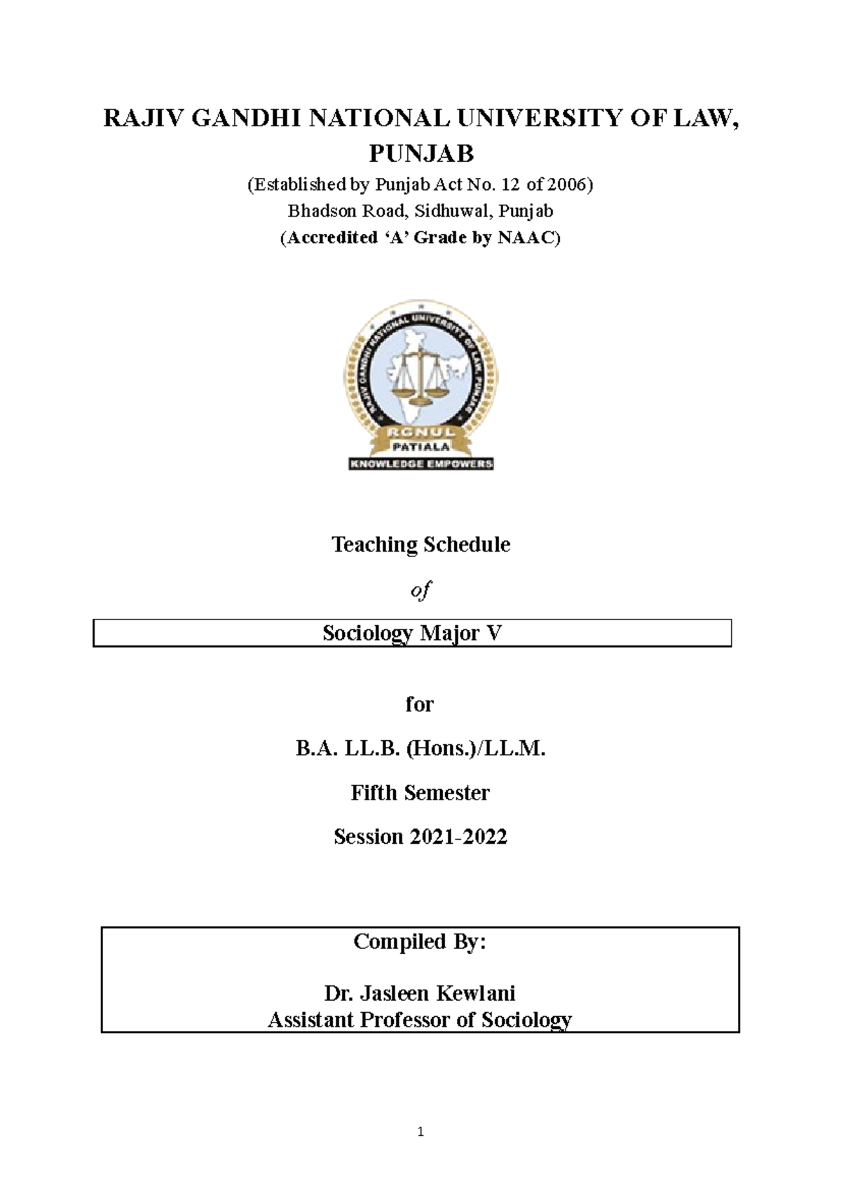 Template 5th Semester - Lecture Notes All - Rajiv Gandhi National 