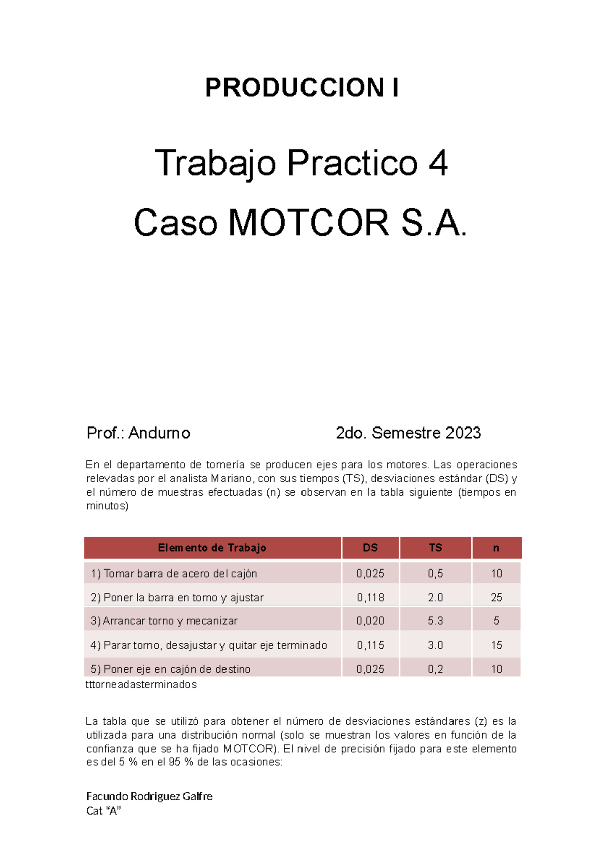 TP4-3 - tp 4 - PRODUCCION I Trabajo Practico 4 Caso MOTCOR S. Prof ...