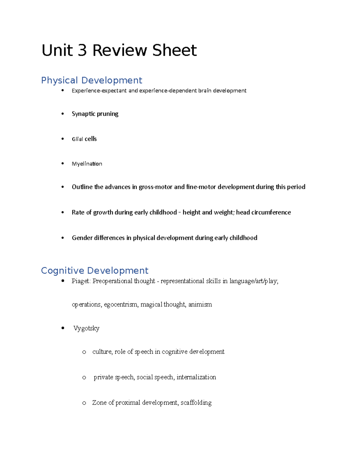Review Sheet M3Air Unit 3 Review Sheet Physical Development