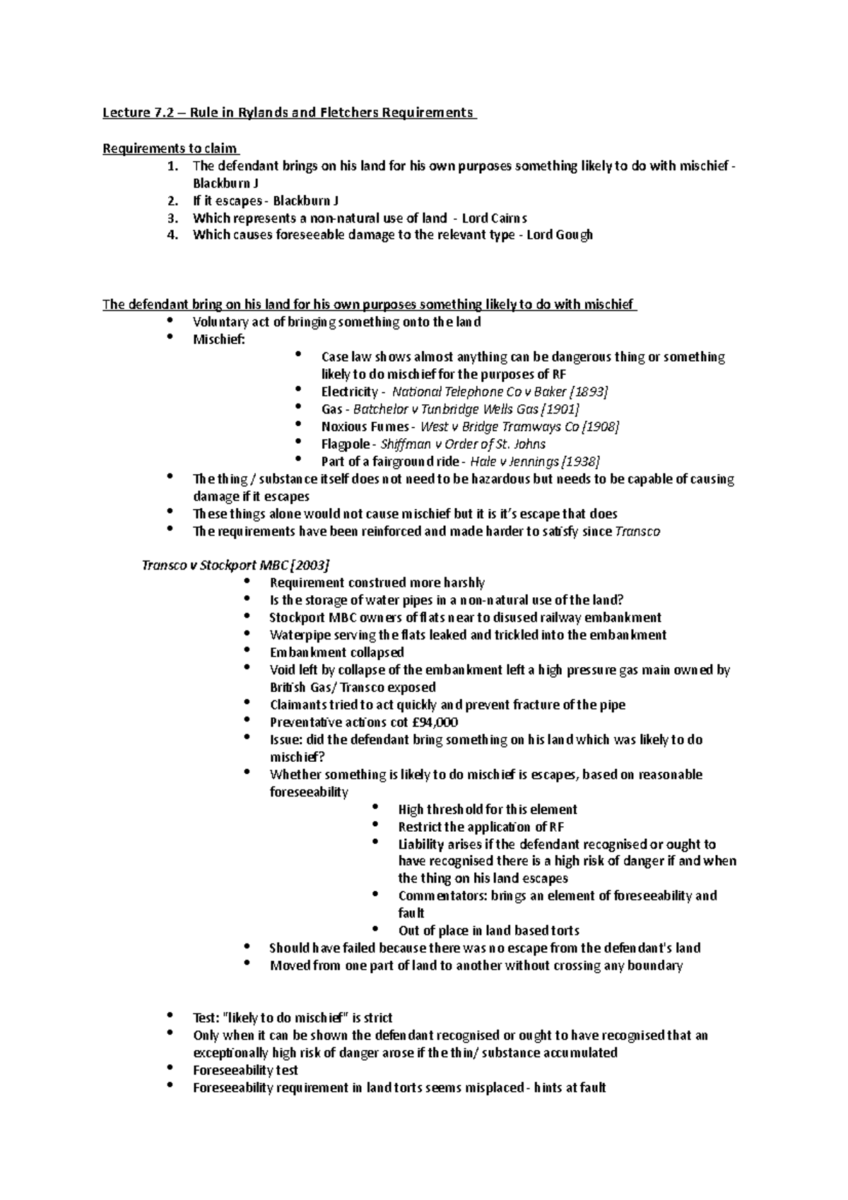 Lecture 7.2 Rule in Rylands and Fletchers Requirements Lecture 7