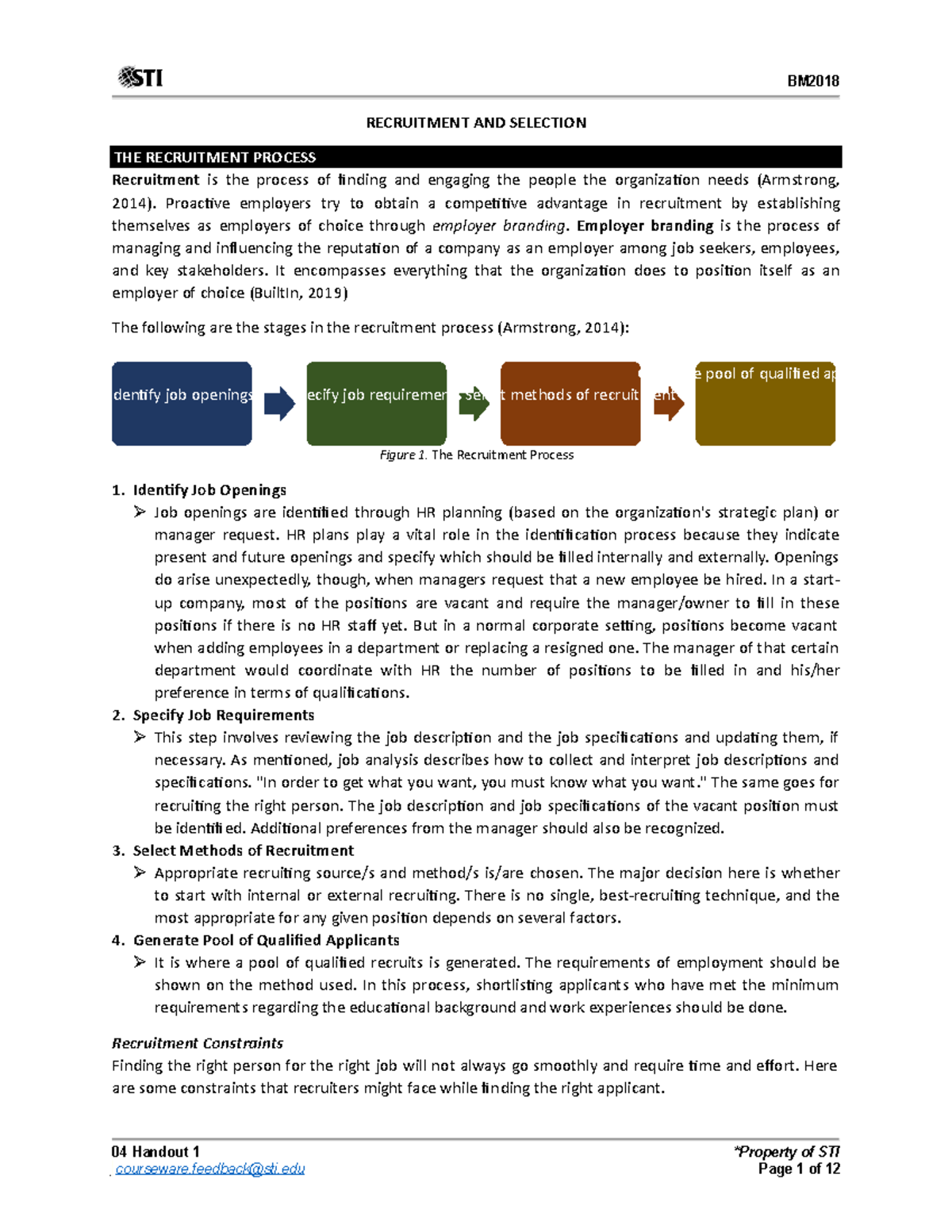 Recruitment and Selection Sum - BM 04 Handout 1 courseware@sti ...