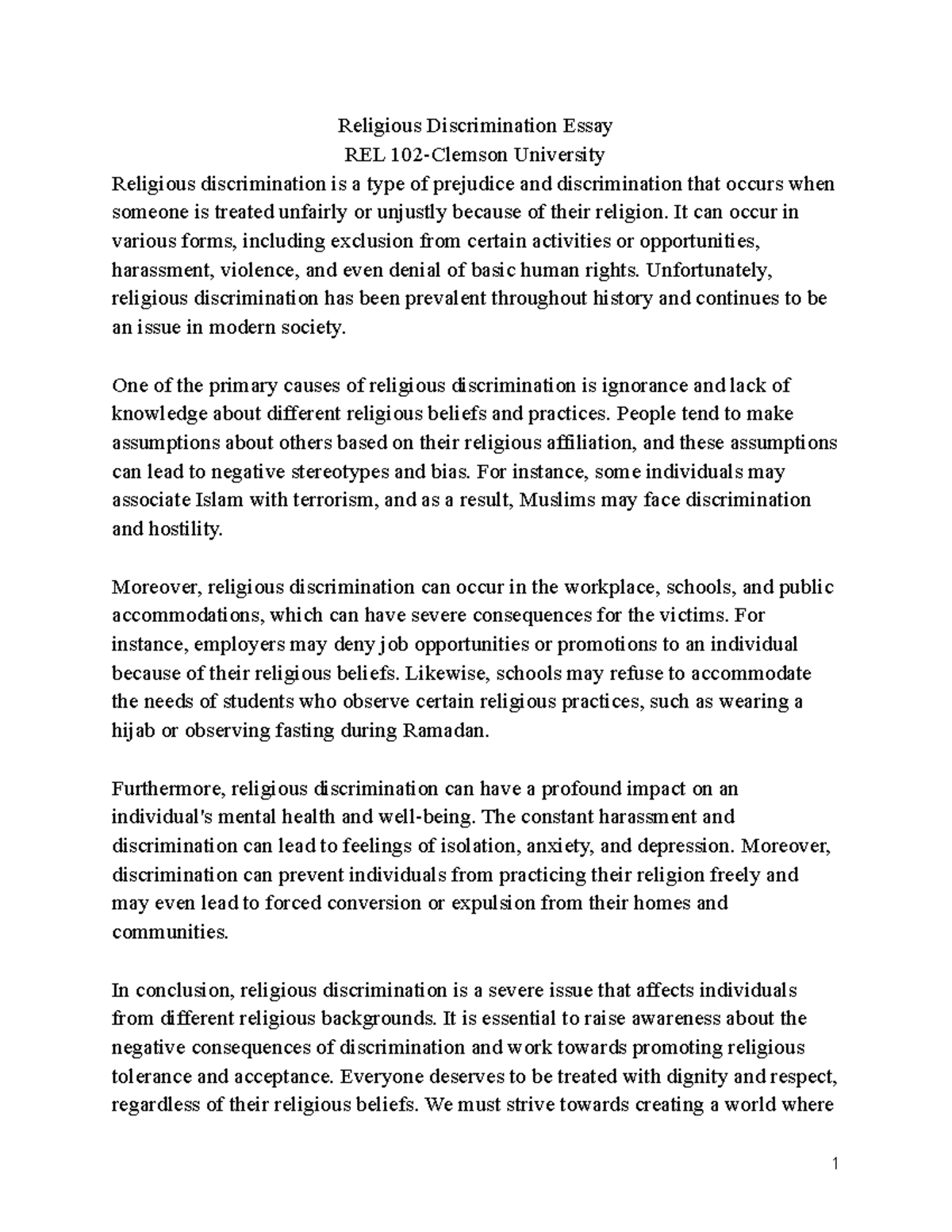 religious discrimination essay in hindi