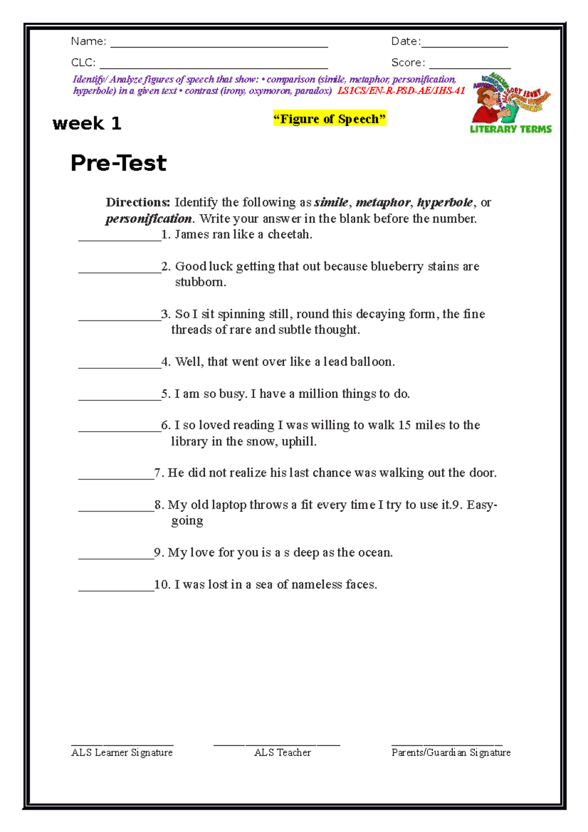 Week1-LS1 Figure of Speech worksheets - ####### CLC