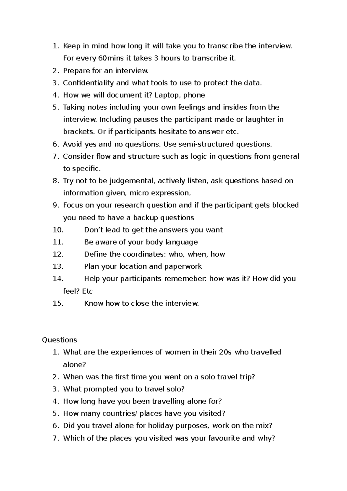 How to interview for reseach - Keep in mind how long it will take you ...