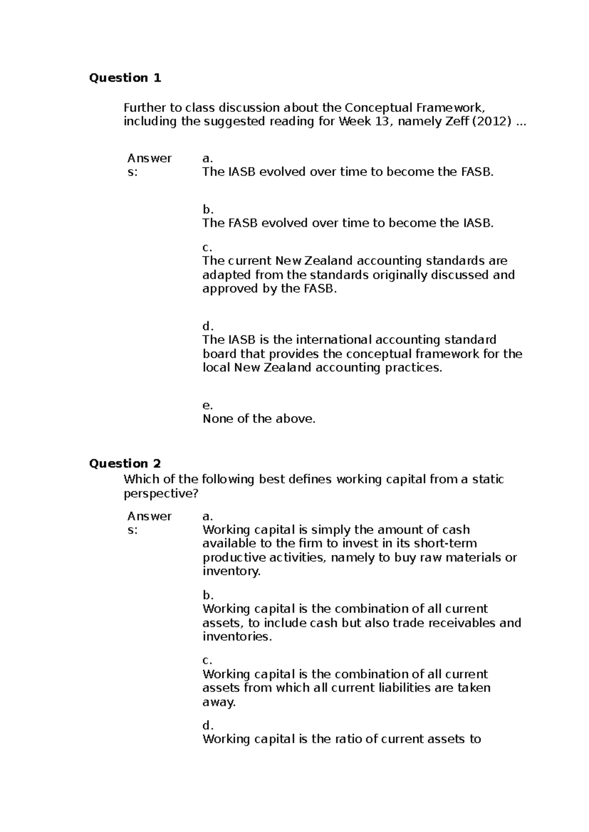 Mock final Questions - Question 1 Further to class discussion about the ...