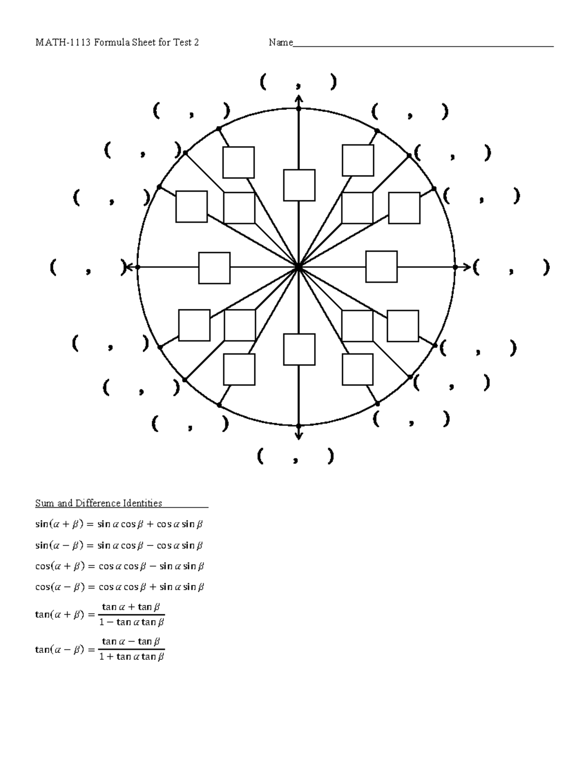 MATH-1113 Formula Sheet HW 8 SPRG23 Test 2 - MATH 1113 - MATH- 1113 ...