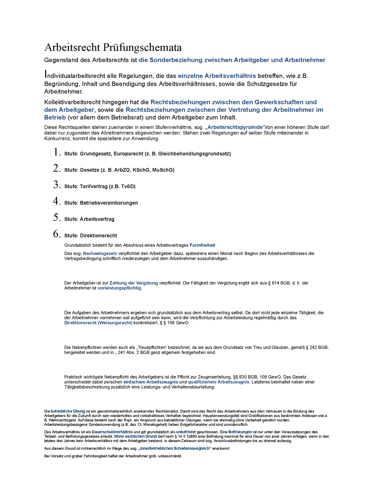 Arbeitsrecht Zusammenfassung - Arbeitsrecht Prüfungschemata Gegenstand ...